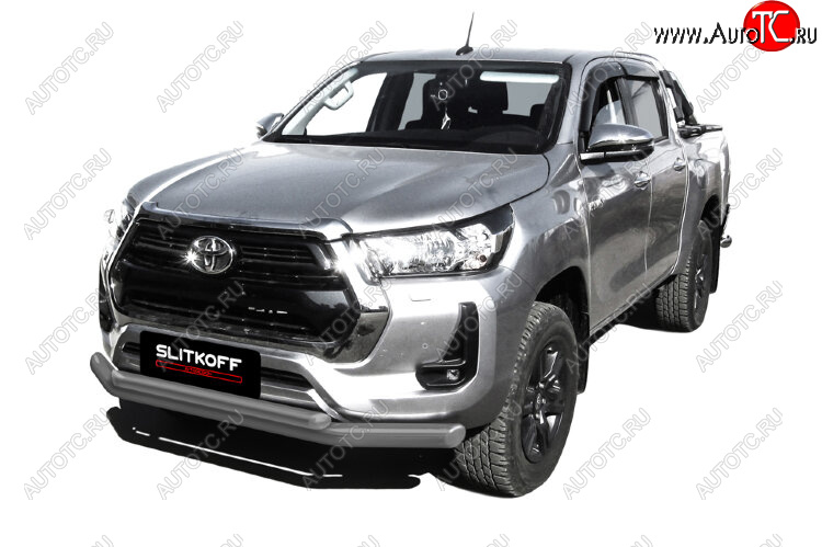 15 899 р. Защита переднего бампера Slitkoff (Ø 76+Ø 57, двойная).  Toyota Hilux  AN120 (2017-2020) 1-ый рестайлинг (Сталь с полимерным покрытием. Цвет: серебристый)  с доставкой в г. Москва