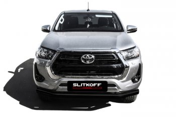 11 649 р. Защита переднего бампера Slitkoff (Ø 76 мм). Toyota Hilux AN120 1-ый рестайлинг (2017-2020) (Сталь с полимерным покрытием. Цвет: черный)  с доставкой в г. Москва. Увеличить фотографию 2