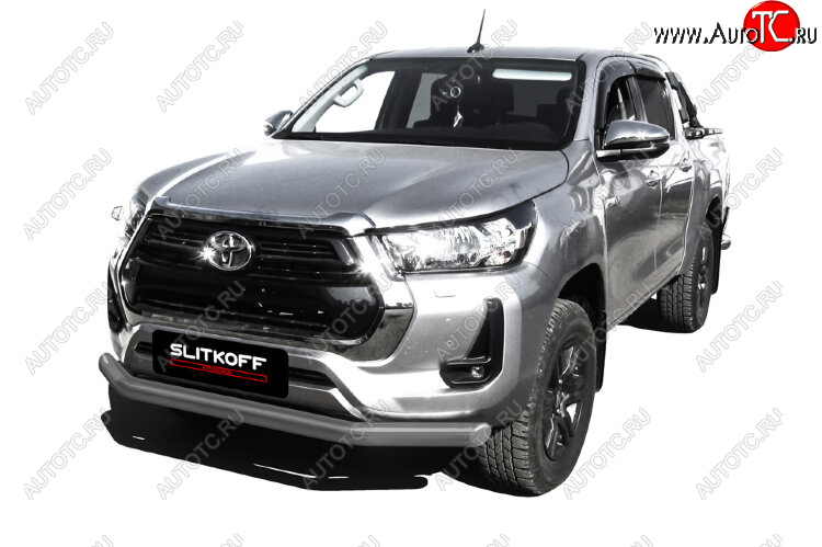 13 449 р. Защита переднего бампера Slitkoff (Ø 76 мм).  Toyota Hilux  AN120 (2017-2020) 1-ый рестайлинг (Сталь с полимерным покрытием. Цвет: серебристый)  с доставкой в г. Москва