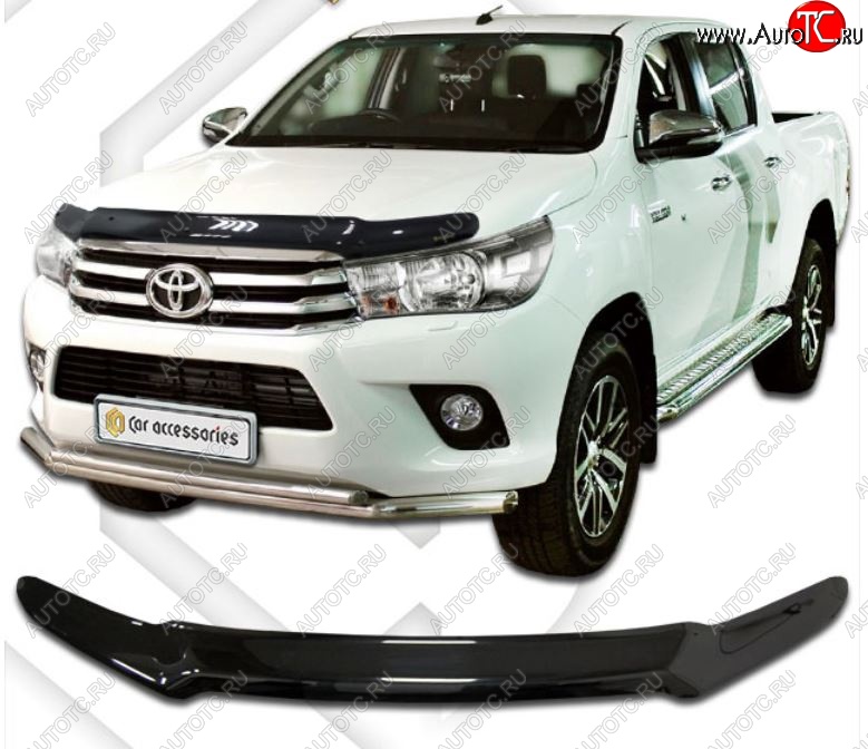 2 099 р. Дефлектор капота CA-Plastiс  Toyota Hilux  AN120 (2016-2020) дорестайлинг, 1-ый рестайлинг (Classic черный, Без надписи)  с доставкой в г. Москва