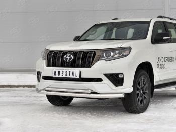 Защита переднего бампера (2 трубы Ø63 и 42 мм, нержавейка, BLACK ONYX 2020) SLITKOFF Toyota Land Cruiser Prado J150 3-ий рестайлинг (2020-2025)