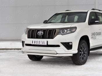 Защита переднего бампера (2 трубы Ø63 и 75х42 мм, нержавейка, BLACK ONYX) Russtal Toyota Land Cruiser Prado J150 3-ий рестайлинг (2020-2025)