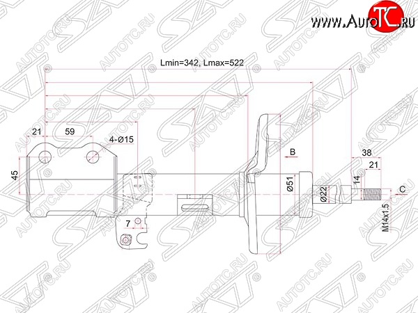 3 999 р. Левый амортизатор передний (2WD, 4WD) SAT  Toyota Allion  T260 - Premio  T260  с доставкой в г. Москва