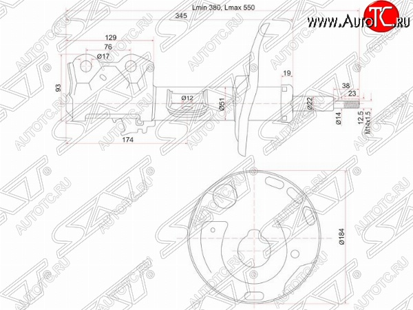 3 599 р. Правый амортизатор передний SAT Toyota Auris E150 хэтчбэк 5 дв. дорестайлинг (2006-2010)  с доставкой в г. Москва