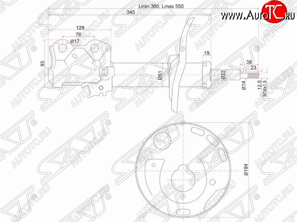 4 599 р. Левый амортизатор передний SAT Toyota Corolla Rumion E150 (2007-2015)  с доставкой в г. Москва