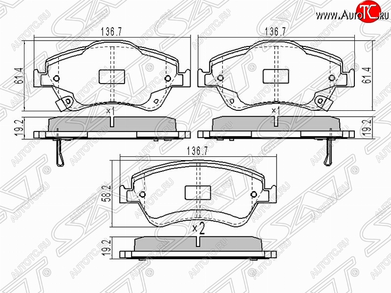 1 279 р. Колодки тормозные (передние) SAT Toyota Auris E150 хэтчбэк 5 дв. дорестайлинг (2006-2010)  с доставкой в г. Москва