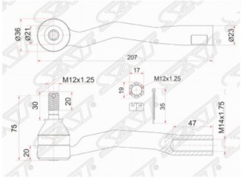 Левый наконечник рулевой тяги SAT Toyota Avensis T220 седан рестайлинг (2000-2003)