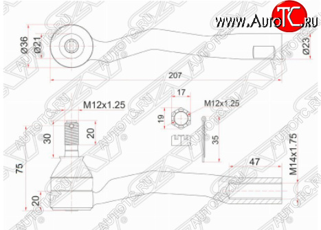 819 р. Правый наконечник рулевой тяги SAT Toyota Avensis T220 седан дорестайлинг (1997-2001)  с доставкой в г. Москва