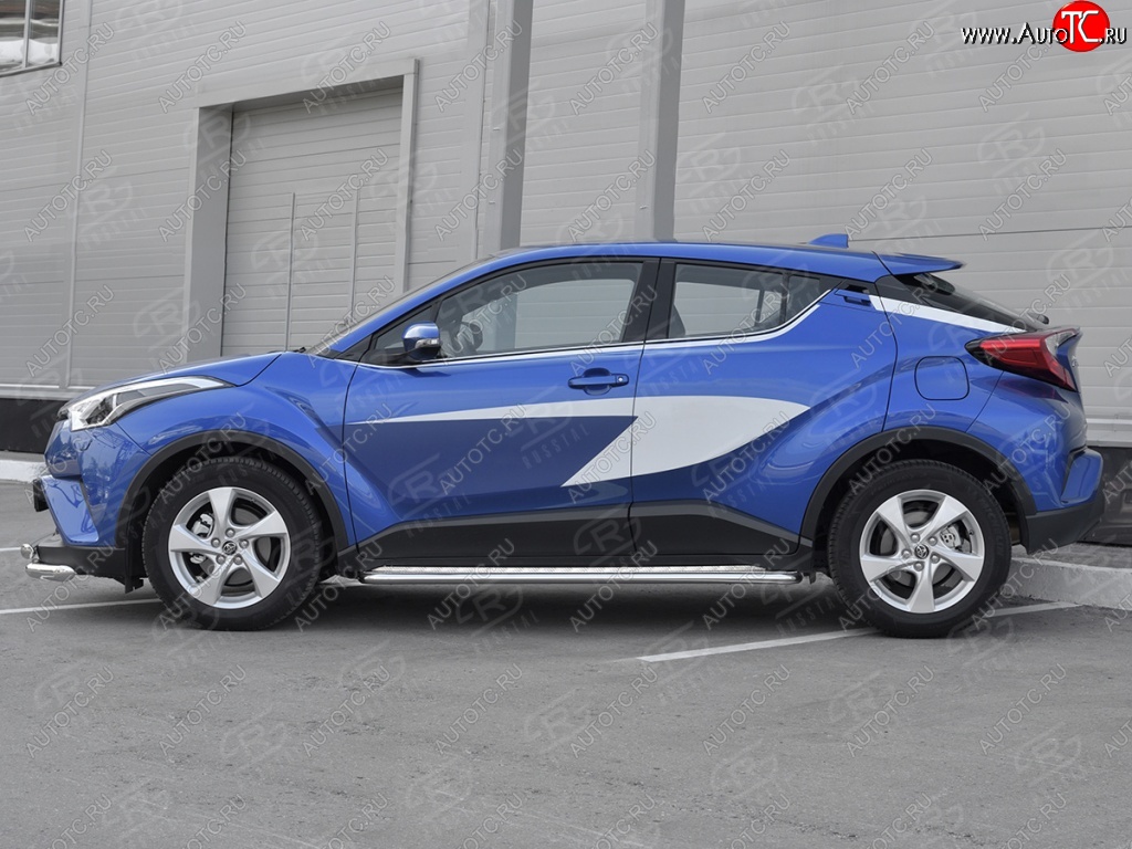 20 749 р. Пороги труба d42 с листом Russtal Toyota C-HR NGX10, ZGX10 дорестайлинг (2016-2019) (Лист алюм, проф. нерж)  с доставкой в г. Москва