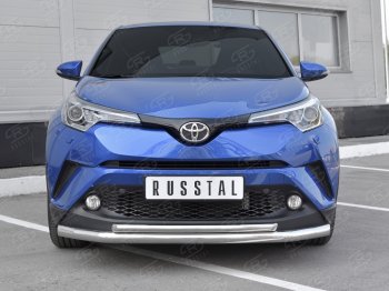 Защита переднего бампера (2 трубы Ø63 и 42 мм, нержавейка) SLITKOFF Toyota (Тойота) C-HR (С-НР)  NGX10, ZGX10 (2016-2019) NGX10, ZGX10 дорестайлинг