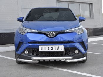 Защита переднего бампера (Ø63 мм с клыками, нержавейка) SLITKOFF Toyota (Тойота) C-HR (С-НР)  NGX10, ZGX10 (2016-2019) NGX10, ZGX10 дорестайлинг