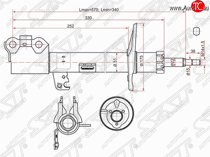 4 199 р. Правый амортизатор передний (2WD, 4WD) SAT Toyota Caldina T240 универсал дорестайлинг (2002-2004)  с доставкой в г. Москва