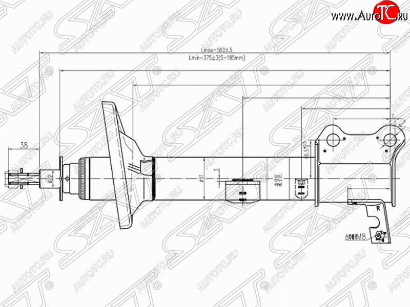 3 899 р. Правый амортизатор задний SAT Toyota Caldina T190 дорестайлинг универсал (1992-1995)  с доставкой в г. Москва