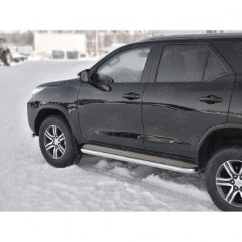 43 999 р. Порожки для ног (труба Ø63) SLITKOFF  Toyota Fortuner  AN160 (2015-2025) дорестайлинг, рестайлинг (лист - нержавейка, профиль - нержавейка)  с доставкой в г. Москва. Увеличить фотографию 3