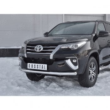 14 599 р. Защита переднего бампера (Ø63 мм, нержавейка) Russtal  Toyota Fortuner  AN160 (2015-2020) дорестайлинг  с доставкой в г. Москва. Увеличить фотографию 4