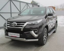 22 699 р. Защита переднего бампера Slitkoff (Ø 76+Ø 57 мм, двойная)  Toyota Fortuner  AN160 (2015-2020) дорестайлинг (Цвет: нержавеющая полированная сталь)  с доставкой в г. Москва. Увеличить фотографию 2