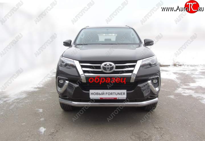 11 649 р. Защита переднего бампер Slitkoff  Toyota Fortuner  AN160 (2015-2020) дорестайлинг (Цвет: серебристый)  с доставкой в г. Москва