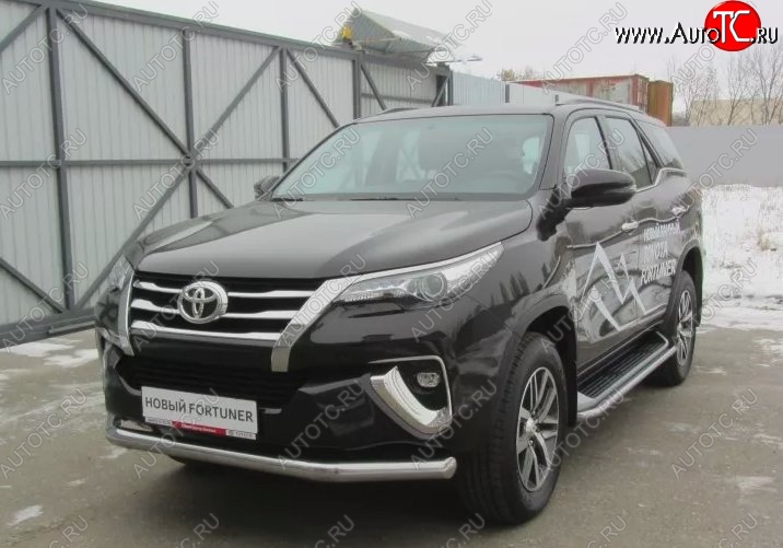 16 649 р. Одинарная защита переднего бампера диаметром 76 мм Slitkoff  Toyota Fortuner  AN160 (2015-2020) дорестайлинг (Цвет: нержавеющая полированная сталь)  с доставкой в г. Москва