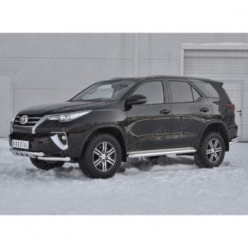 20 849 р. Защита переднего бампера (Ø63 мм с клыками, нержавейка) Russtal Toyota Fortuner AN160 дорестайлинг (2015-2020)  с доставкой в г. Москва. Увеличить фотографию 2