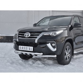 20 849 р. Защита переднего бампера (Ø63 мм с клыками, нержавейка) Russtal Toyota Fortuner AN160 дорестайлинг (2015-2020)  с доставкой в г. Москва. Увеличить фотографию 4