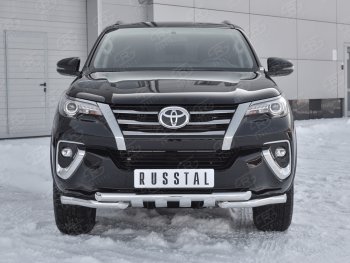 Защита переднего бампера (Ø63 мм с клыками, нержавейка) Russtal Toyota Fortuner AN160 дорестайлинг (2015-2020)