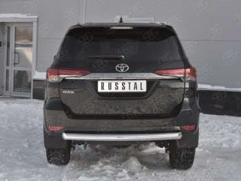 Защита заднего бампера (Ø63 мм короткая, нержавейка) SLITKOFF Toyota Fortuner AN160 дорестайлинг (2015-2020)