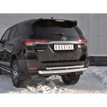 24 999 р. Защита заднего бампера (2 трубы Ø76х42 мм, нержавейка) SLITKOFF Toyota Fortuner AN160 дорестайлинг (2015-2020)  с доставкой в г. Москва. Увеличить фотографию 4