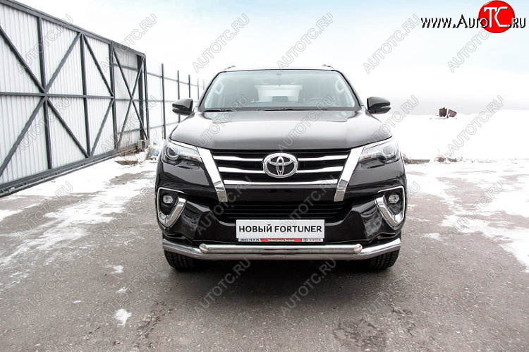 22 699 р. Защита переднего бампера Slitkoff (Ø 76+Ø 57 мм, двойная)  Toyota Fortuner  AN160 (2015-2020) дорестайлинг (Цвет: нержавеющая полированная сталь)  с доставкой в г. Москва