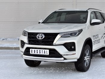 29 449 р. Защита переднего бампера (2 трубы Ø63, нержавейка) SLITKOFF Toyota Fortuner AN160 рестайлинг (2020-2024)  с доставкой в г. Москва. Увеличить фотографию 2