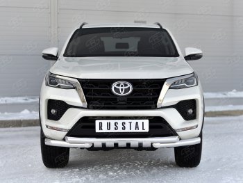 Защита переднего бампера (Ø63 мм с клыками, нержавейка) SLITKOFF Toyota Fortuner AN160 рестайлинг (2020-2024)