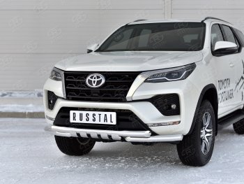 31 999 р. Защита переднего бампера (Ø63 мм с клыками, нержавейка) SLITKOFF Toyota Fortuner AN160 рестайлинг (2020-2024)  с доставкой в г. Москва. Увеличить фотографию 2