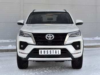 16 699 р. Защита переднего бампера (Ø75х42 мм, нержавейка) Russtal Toyota Fortuner AN160 рестайлинг (2020-2025)  с доставкой в г. Москва. Увеличить фотографию 2