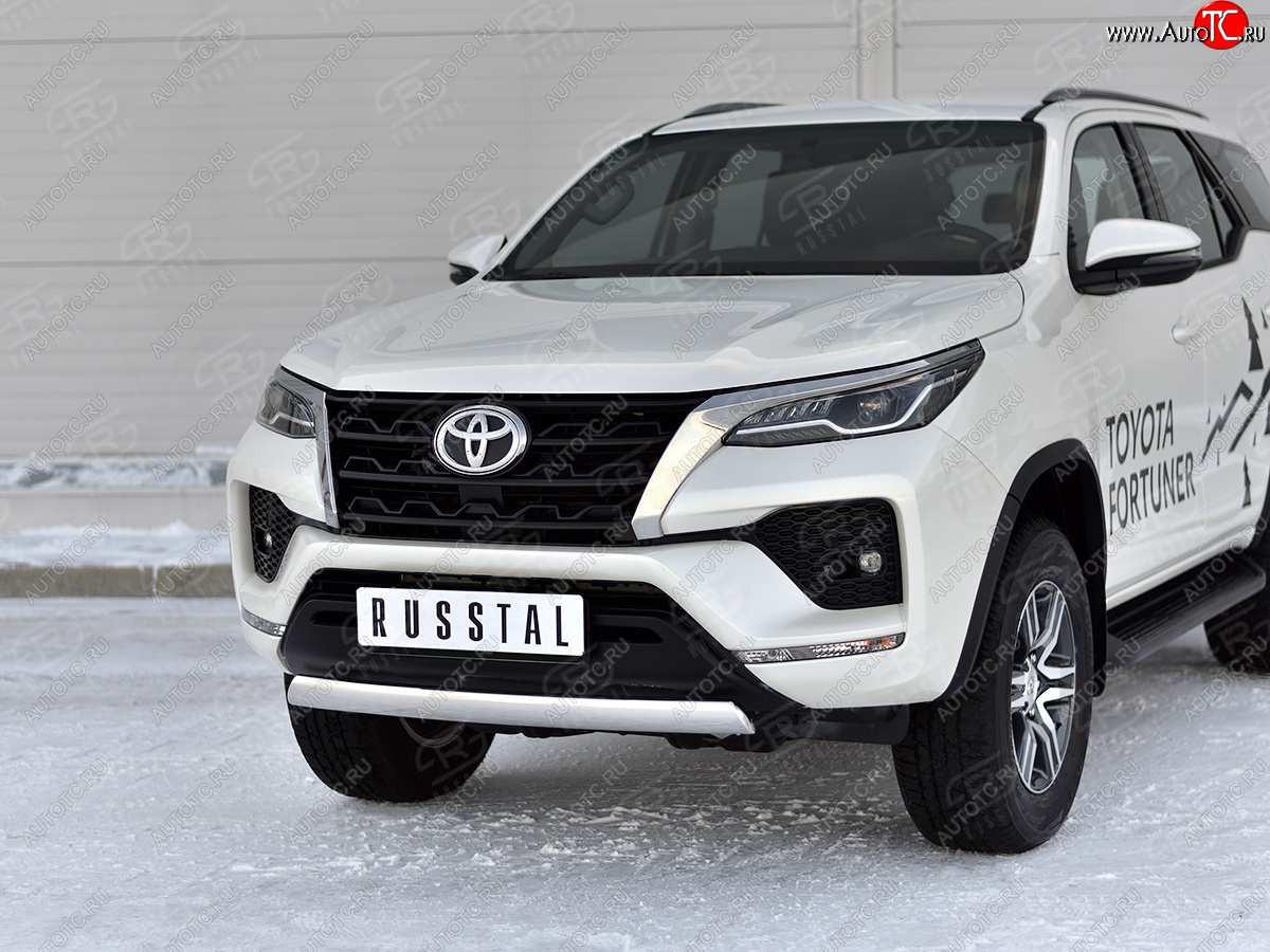 16 699 р. Защита переднего бампера (Ø75х42 мм, нержавейка) Russtal Toyota Fortuner AN160 рестайлинг (2020-2025)  с доставкой в г. Москва