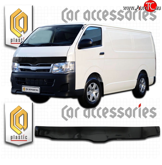 2 899 р. Дефлектор капота CA Plastic (левый руль, широкая кабина)  Toyota Hiace  H200 (2004-2017) минивэн (Япония) дорестайлинг , минивэн (Япония) 1-ый рестайлинг, минивэн (Япония) 2-ой рестайлинг, минивэн (Япония) 3-ий рестайлинг (Classic черный, Без надписи)  с доставкой в г. Москва