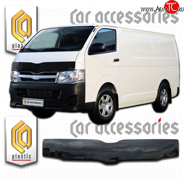 2 199 р. Дефлектор капота CA-Plastic (правый руль)  Toyota Hiace  H200 (2004-2017) минивэн (Япония) дорестайлинг , минивэн (Япония) 1-ый рестайлинг, минивэн (Япония) 2-ой рестайлинг, минивэн (Япония) 3-ий рестайлинг (Classic черный, Без надписи)  с доставкой в г. Москва