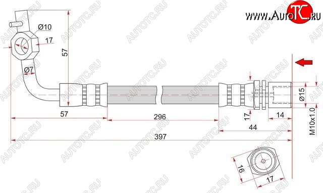 599 р. Тормозной шланг SAT (правый) Toyota Hiace H100 минивэн дорестайлинг (Япония) (1989-1993)  с доставкой в г. Москва