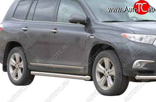 10 899 р. Защита порогов ТехноСфера (Техно Сфера) (Сталь с покрытием, 63.5 mm)  Toyota Highlander  XU40 (2010-2013) рестайлинг (цвет: Серебристый)  с доставкой в г. Москва