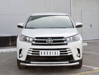 Защита переднего бампера (2 трубы Ø63 и 42 мм, нержавейка) SLITKOFF Toyota Highlander XU50 рестайлинг (2016-2020)