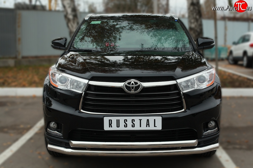 24 599 р. Защита переднего бампера (2 трубыØ63 мм, нержавейка) SLITKOFF Toyota Highlander XU50 дорестайлинг (2013-2017)  с доставкой в г. Москва