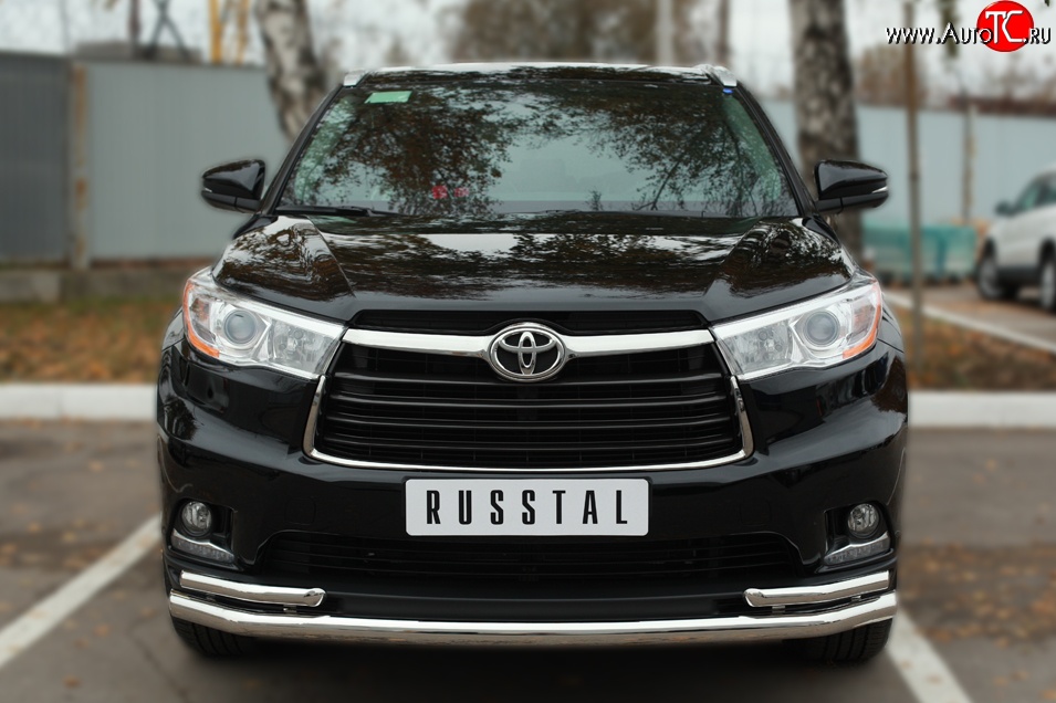 24 599 р. Защита переднего бампера (2 трубыØ63 и 42 мм, нержавейка) SLITKOFF Toyota Highlander XU50 дорестайлинг (2013-2017)  с доставкой в г. Москва