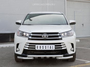 26 899 р. Защита переднего бампера (2 трубы Ø63 мм, нержавейка) SLITKOFF  Toyota Highlander  XU50 (2013-2017) дорестайлинг  с доставкой в г. Москва. Увеличить фотографию 2