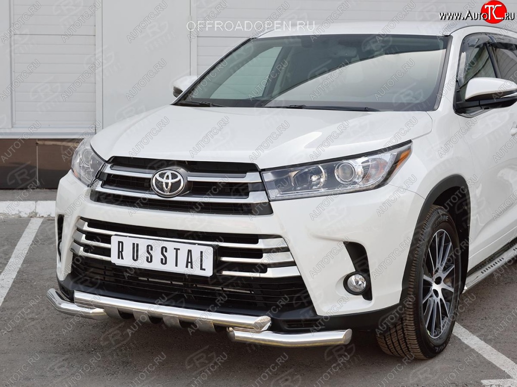 26 899 р. Защита переднего бампера (2 трубы Ø63 мм, нержавейка) SLITKOFF  Toyota Highlander  XU50 (2013-2017) дорестайлинг  с доставкой в г. Москва