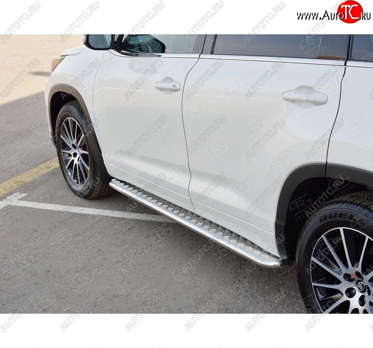 26 399 р. Широкая защита порогов с трубой диаметром 42 мм SLITKOFF v2 Toyota Highlander XU50 дорестайлинг (2013-2017)  с доставкой в г. Москва