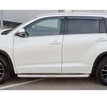 Порожки для ног (Ø63 мм) SLITKOFF Toyota Highlander XU50 рестайлинг (2016-2020)  (лист - нержавейка, профиль - нержавейка)