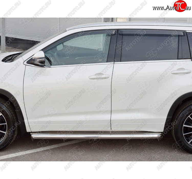 48 999 р. Порожки для ног (Ø63 мм) SLITKOFF Toyota Highlander XU50 рестайлинг (2016-2020) (лист - нержавейка, профиль - нержавейка)  с доставкой в г. Москва