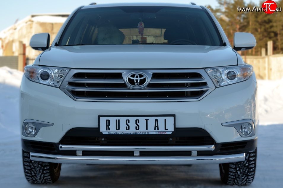 21 849 р. Защита переднего бампера (2 трубыØ63 и 42 мм, нержавейка) SLITKOFF Toyota Highlander XU40 рестайлинг (2010-2013)  с доставкой в г. Москва