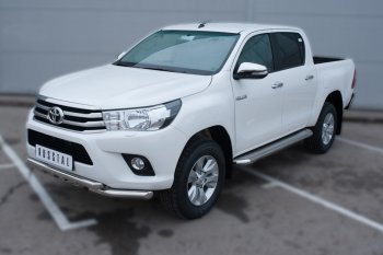 41 999 р. Порожки для ног (труба Ø63) SLITKOFF  Toyota Hilux  AN120 (2016-2020) дорестайлинг (лист - нержавейка, профиль - нержавейка)  с доставкой в г. Москва. Увеличить фотографию 4