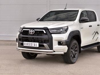 22 299 р. Защита переднего бампера (2 трубы Ø63 мм, нержавейка, BLACK ONYX) SLITKOFF  Toyota Hilux  AN120 (2020-2025) 2-ой рестайлинг  с доставкой в г. Москва. Увеличить фотографию 3