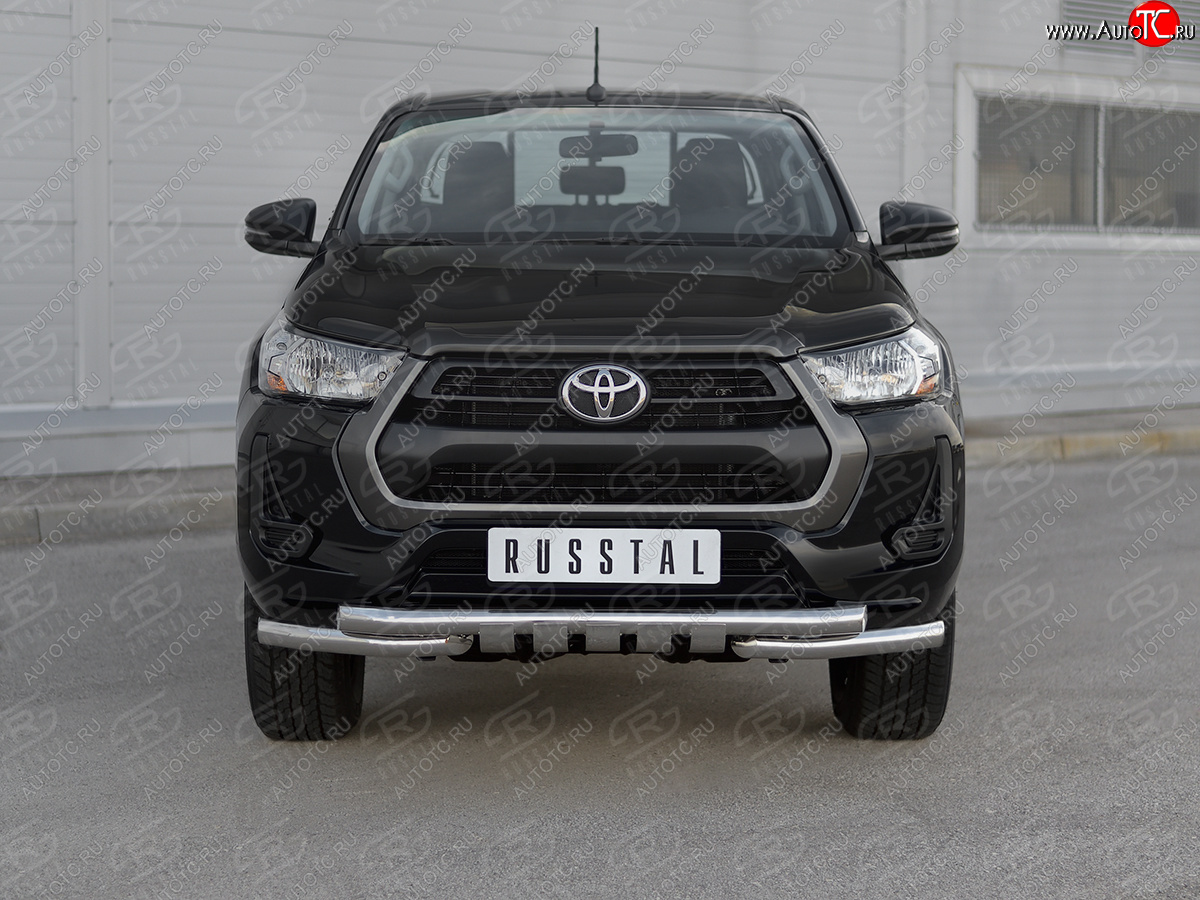 27 999 р. Защита переднего бампера (Ø63 мм с клыками) SLITKOFF  Toyota Hilux  AN120 (2020-2025) 2-ой рестайлинг (полированная нержавейка)  с доставкой в г. Москва