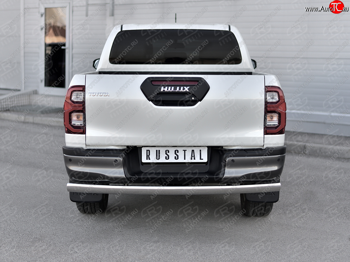 10 649 р. Защита заднего бампера (Ø75х42 мм, нержавейка) Russtal  Toyota Hilux  AN120 (2020-2024) 2-ой рестайлинг  с доставкой в г. Москва